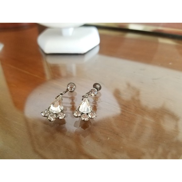 Clear Rhinestone Dangling Drop Screwback Earrings - Picture 7 of 10